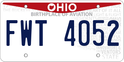 OH license plate FWT4052
