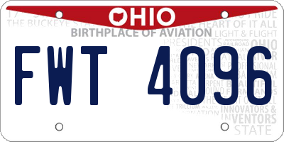 OH license plate FWT4096