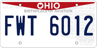 OH license plate FWT6012