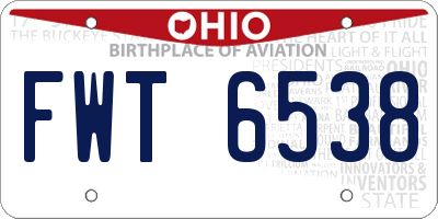 OH license plate FWT6538