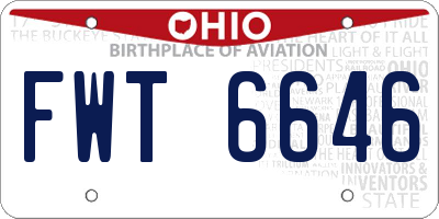 OH license plate FWT6646