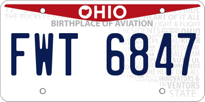 OH license plate FWT6847