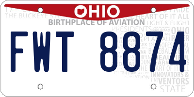 OH license plate FWT8874