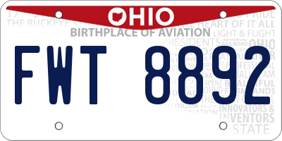 OH license plate FWT8892