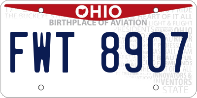 OH license plate FWT8907