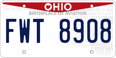 OH license plate FWT8908