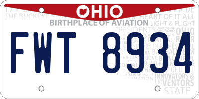 OH license plate FWT8934