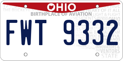 OH license plate FWT9332