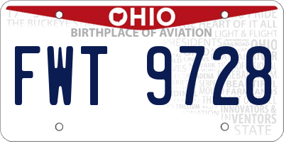 OH license plate FWT9728