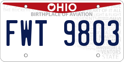 OH license plate FWT9803