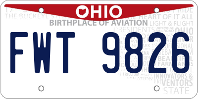 OH license plate FWT9826