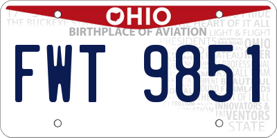 OH license plate FWT9851