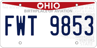 OH license plate FWT9853
