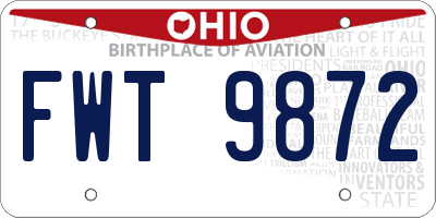 OH license plate FWT9872