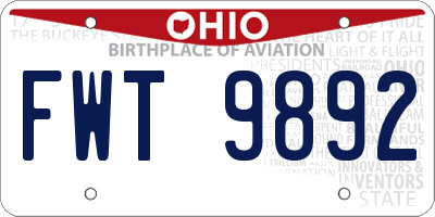 OH license plate FWT9892