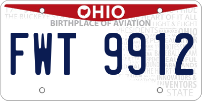 OH license plate FWT9912