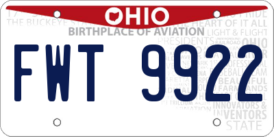 OH license plate FWT9922