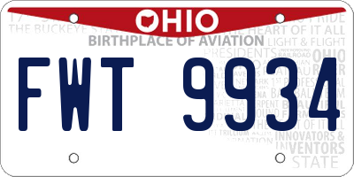 OH license plate FWT9934