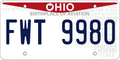 OH license plate FWT9980