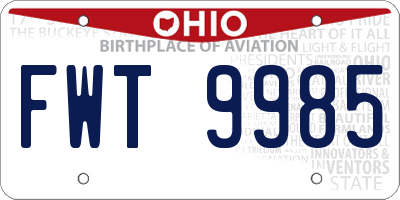 OH license plate FWT9985