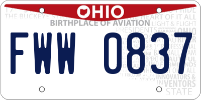 OH license plate FWW0837