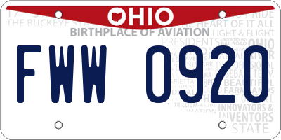 OH license plate FWW0920