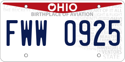 OH license plate FWW0925