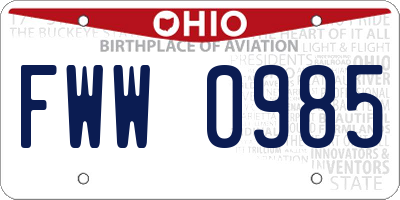 OH license plate FWW0985