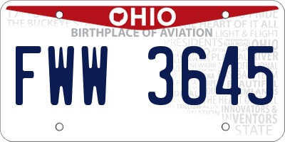 OH license plate FWW3645