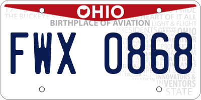 OH license plate FWX0868