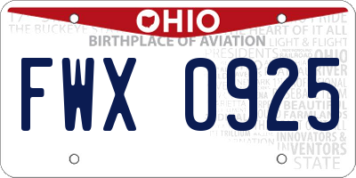 OH license plate FWX0925