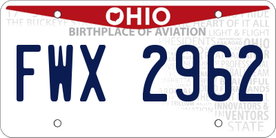 OH license plate FWX2962