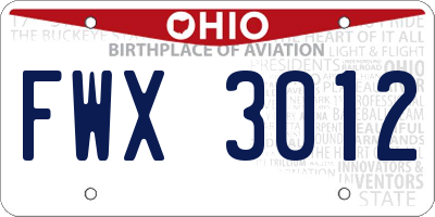 OH license plate FWX3012