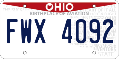 OH license plate FWX4092