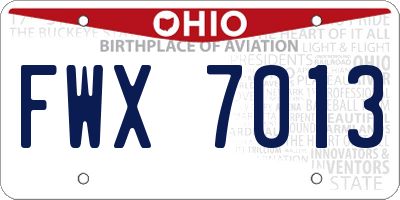 OH license plate FWX7013