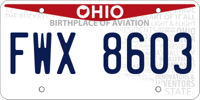 OH license plate FWX8603