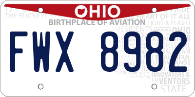OH license plate FWX8982