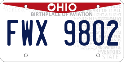 OH license plate FWX9802