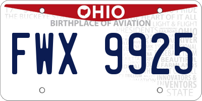 OH license plate FWX9925