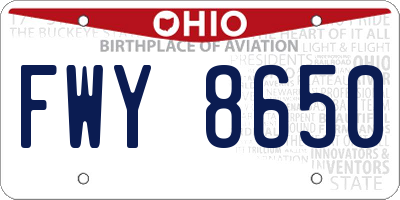 OH license plate FWY8650