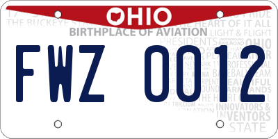OH license plate FWZ0012