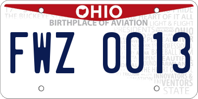 OH license plate FWZ0013