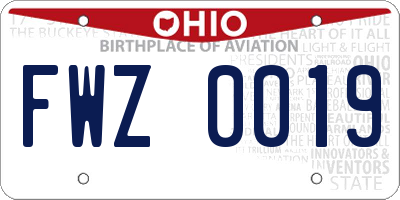 OH license plate FWZ0019
