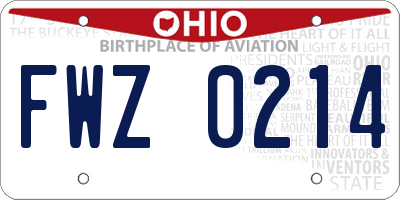 OH license plate FWZ0214