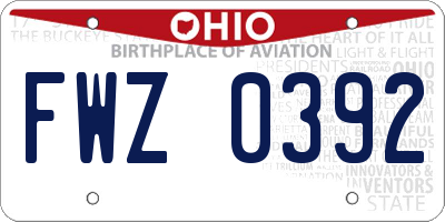 OH license plate FWZ0392