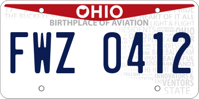OH license plate FWZ0412