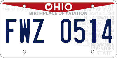 OH license plate FWZ0514