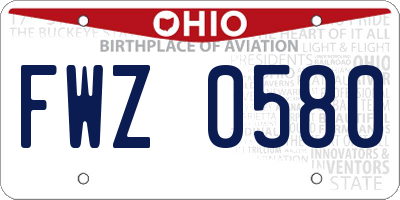 OH license plate FWZ0580