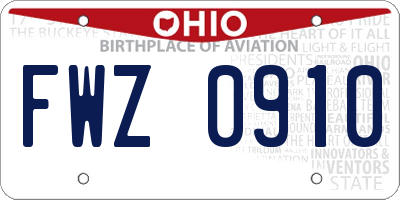 OH license plate FWZ0910