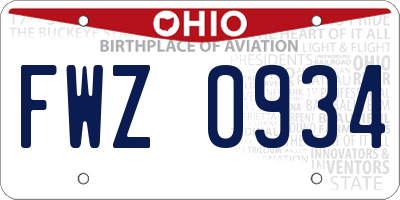 OH license plate FWZ0934